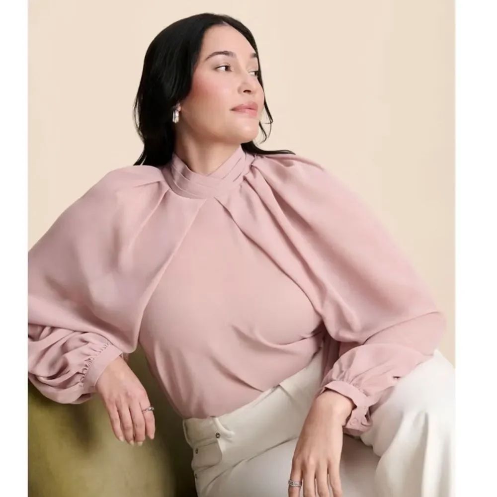 Eloquii Draped Sleeve Chiffon Blouse
